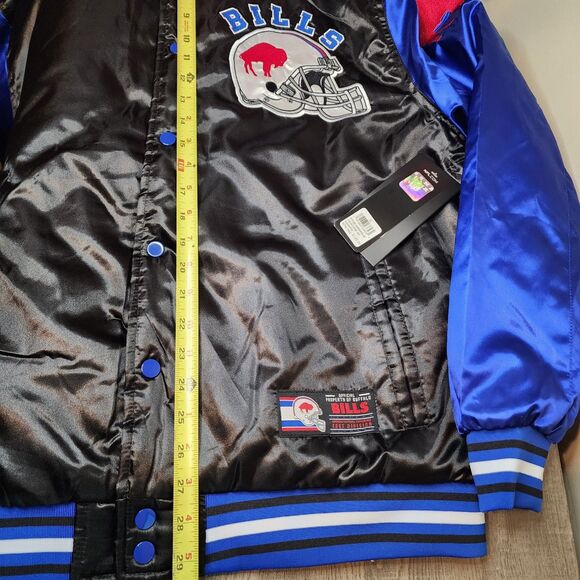 Buffalo Bills Jacket Satin Bomber Coat NFL Team Varsity Button NFL Mens XL - Picture 10 of 12